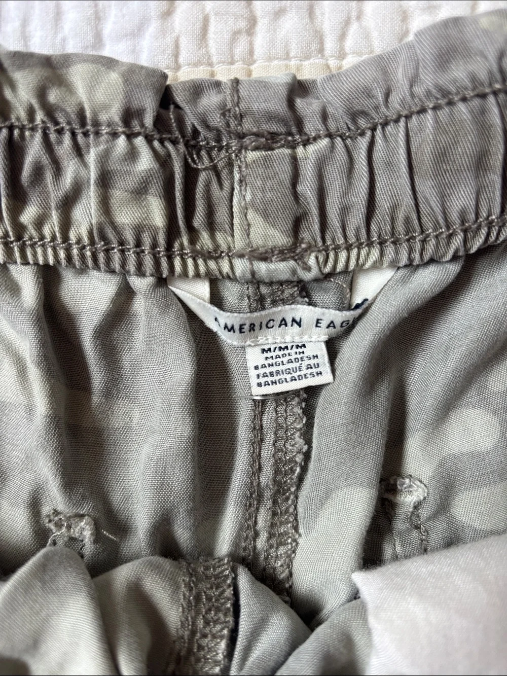 American Eagle Women's Camo Drawstring Casual Shorts - Olive- Size Medium